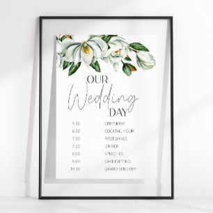 White Magnolia Rustic Floral Wedding Schedule Poster