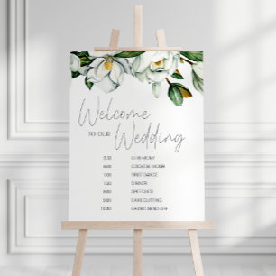 White Magnolia Rustic Floral Wedding Schedule Poster