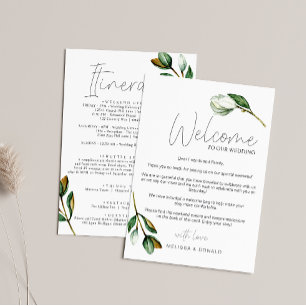 White Magnolia Rustic Welcome Letter & Itinerary Note Card