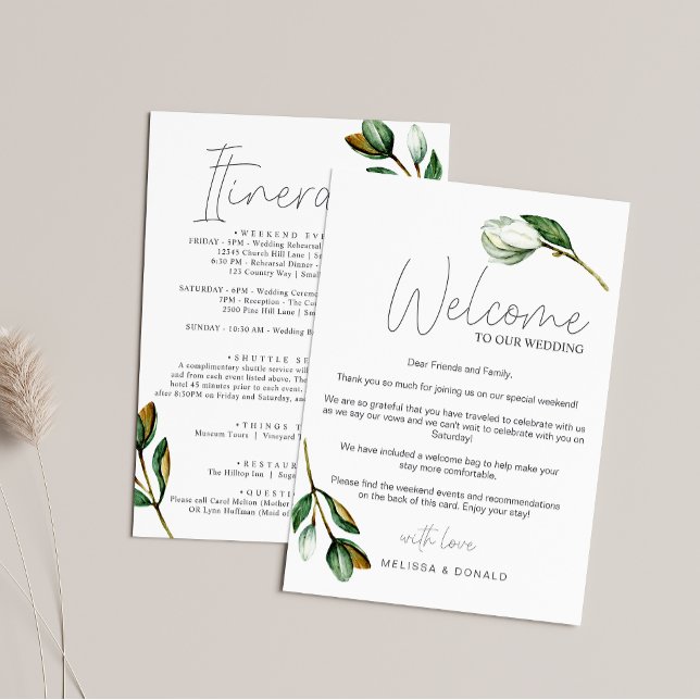 White Magnolia Rustic Welcome Letter & Itinerary Note Card (Creator Uploaded)