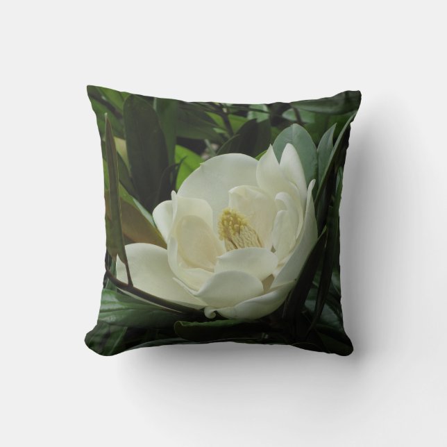 White Magnolia Throw Pillow (Front)