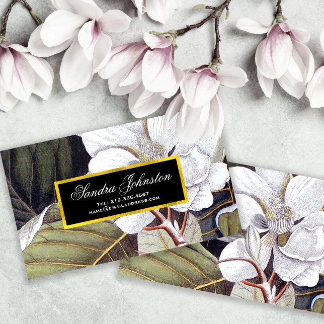 White Magnolia Vintage Botanical Business Card