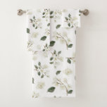 White Magnolia Watercolor Pattern Bath Towel Set at Zazzle