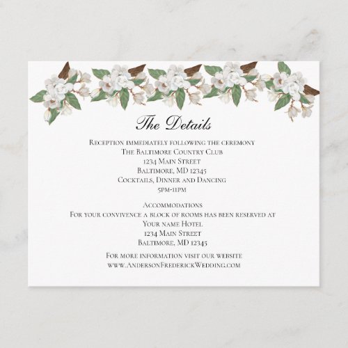 White Magnolia Wedding Details Enclosure card