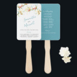 White Magnolia Wedding Program Fan<br><div class="desc">This minimalist floral wedding program fan features your names in a hand lettered calligraphy script font in a turquoise blue on a crisp white background framed by a top boarder replica of my original watercolor white magnolia flowers. This double sided ceremony program reverses to a complimentary solid turquoise color. These...</div>