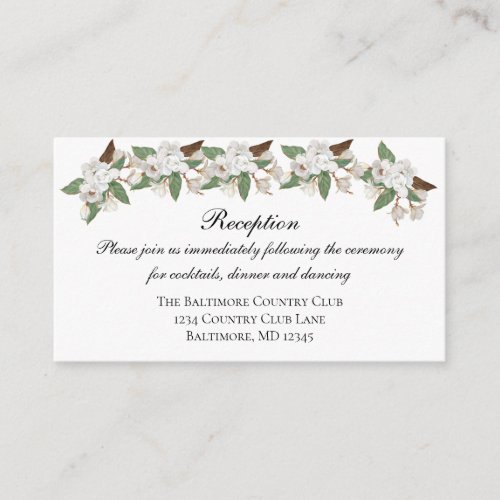 White Magnolia Wedding Reception Enclosure card