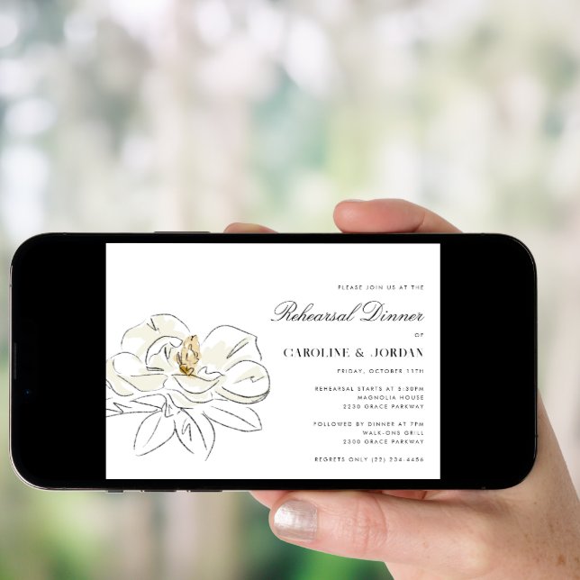White Magnolia Wedding Rehearsal Dinner Invitation (Front Digital)
