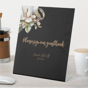 White Magnolia Wedding Rings Sign Our Guestbook