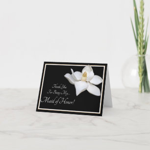 White Magnolia Wedding Thank You Maid of Honor Card