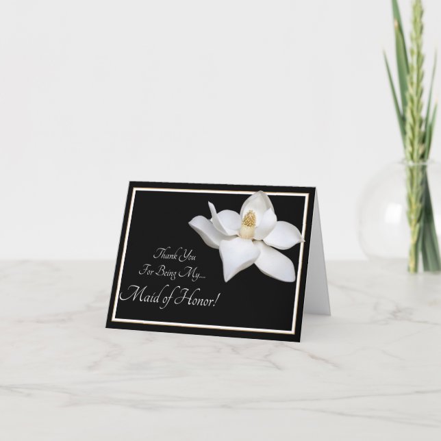 White Magnolia Wedding Thank You Maid of Honor Card (Front)