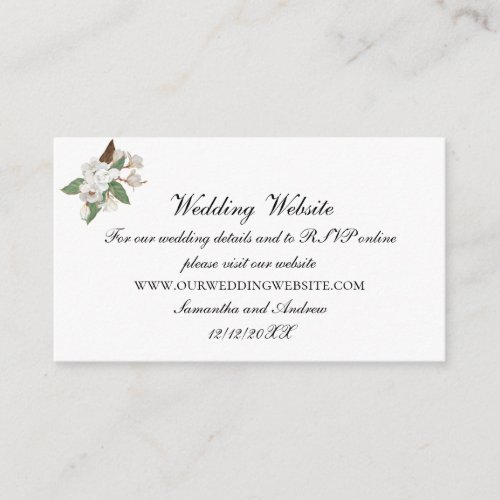 White Magnolia Wedding Website Enclosure card
