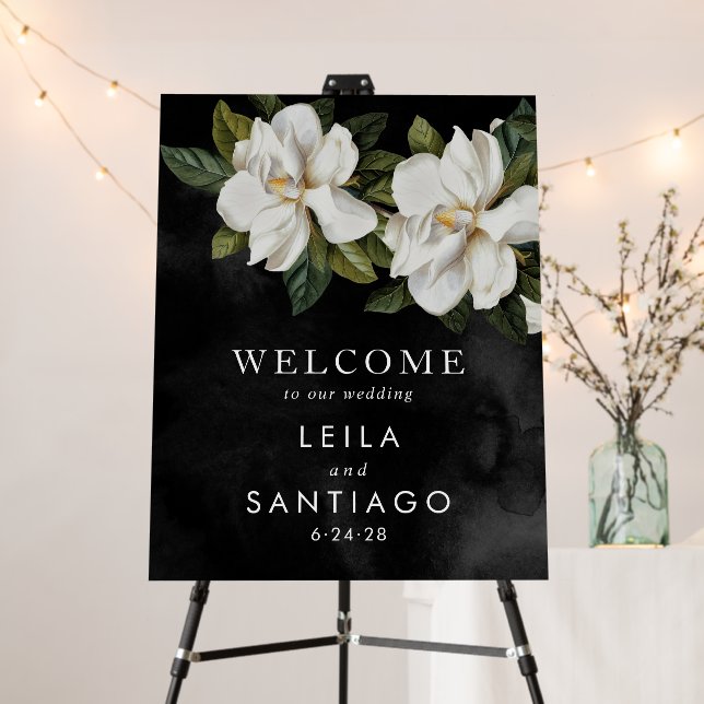 White Magnolia Wedding Welcome Foam Core Sign (In Situ (Stand))