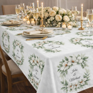 White Magnolia Wreath Wedding Decor Newlyweds Tablecloth