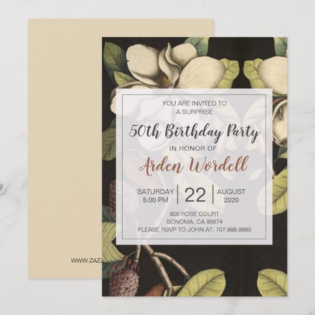 White Magnolias 50th Birthday Party Invitation (Front/Back)