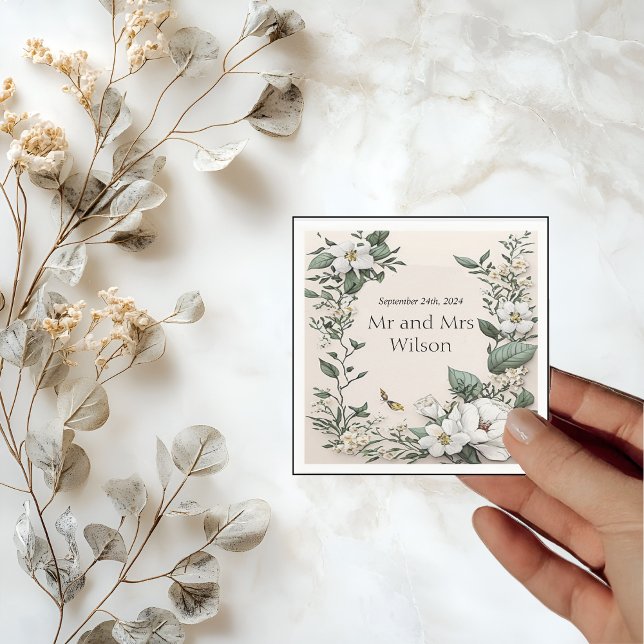 White Magnolias and Butter Wedding Dinner Cocktail Napkins (Creator Uploaded)