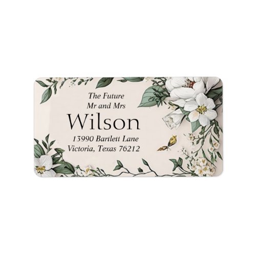 White Magnolias and Butterfly Return Address Label