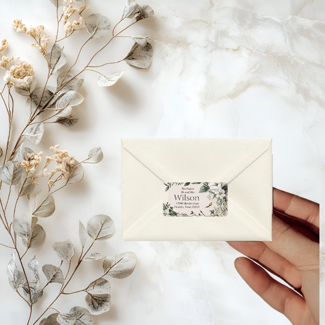 White Magnolias and Butterfly Return Address Label (Creator Uploaded)