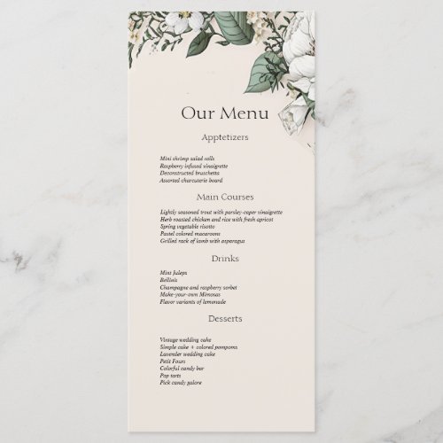 White Magnolias and Butterfly Wedding Dinner Menu