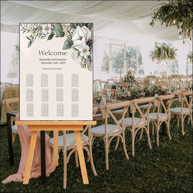 White Magnolias & Butterfly Wedding Seating Chart Foam Board (Creator Uploaded)