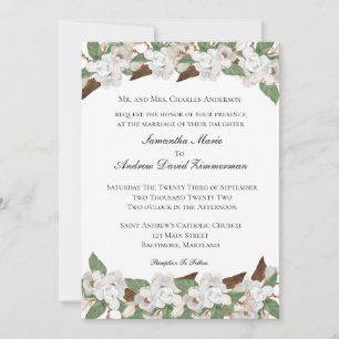 White Magnolias Classic Formal Elegant Wedding Invitation