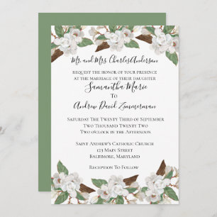 White Magnolias Classic Formal Elegant Wedding Invitation