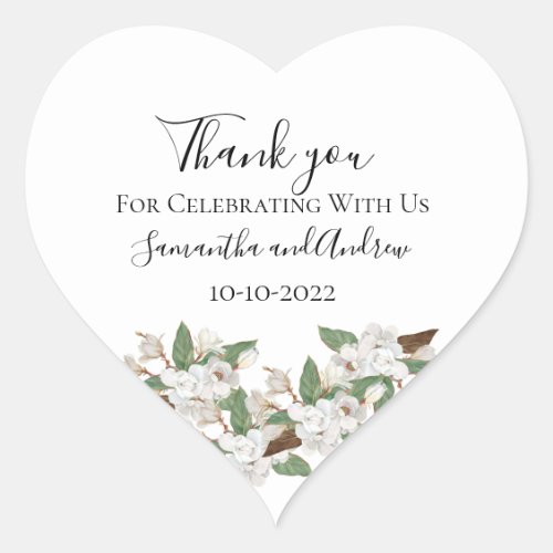 White Magnolias Elegant Classic Wedding Heart Sticker