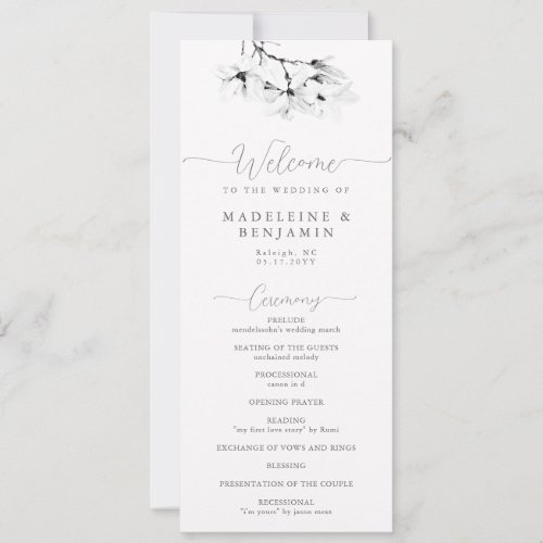 White Magnolias Elegant Modern Wedding Program