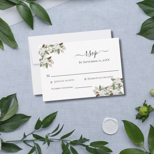 White Magnolias Elegant Wedding RSVP Card