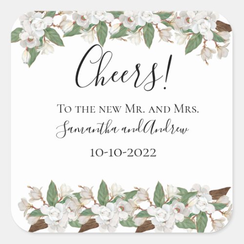 White Magnolias Elegant Wedding  Square Sticker