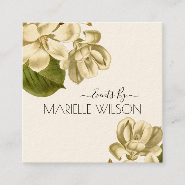White Magnolias Floral Cream Event Planner Square Business Card (Front)