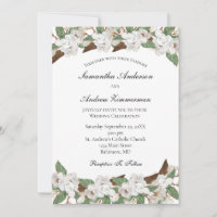 White Magnolias Floral Formal Elegant Wedding  Invitation