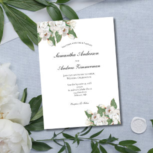 White Magnolias Floral Formal Elegant Wedding Invitation