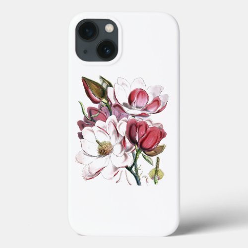 White Magnolias Flower Vintage Old Illustration iPhone 13 Case