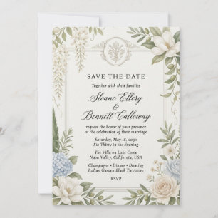 White Magnolias, Olive Branches, Wisteria, Blue Hy Invitation