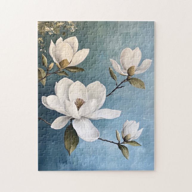 White Magnolias on Blue Tissue Pape Jigsaw Puzzle (Vertical)