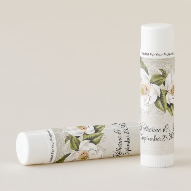 White Magnolias Wedding Favor Lip Balm (Front)