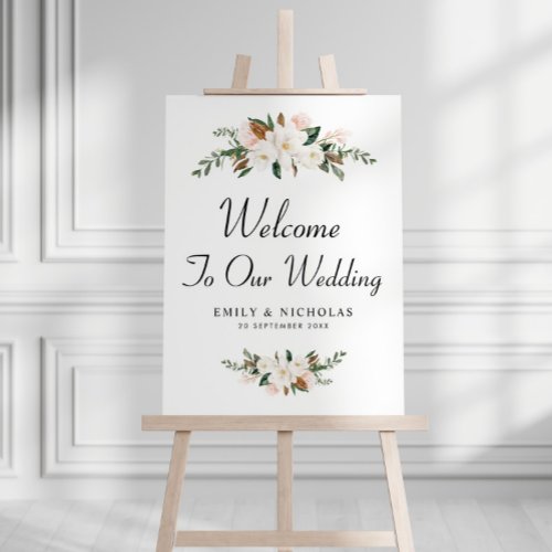 white magnolias welcome wedding sign