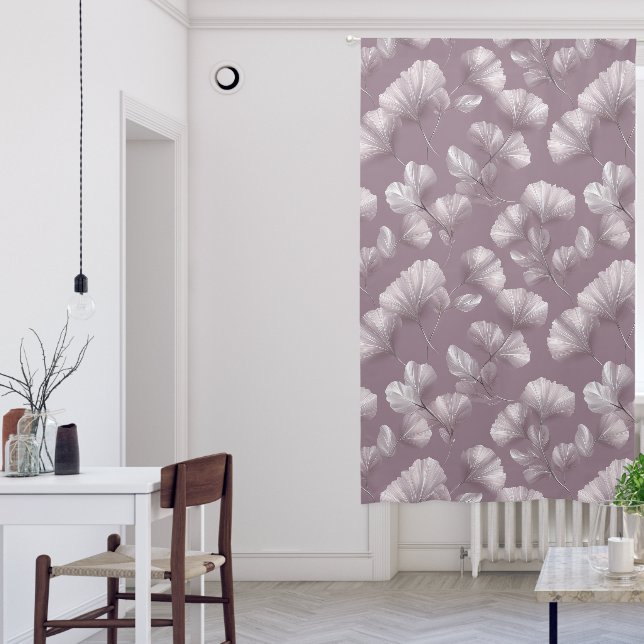 White Maidenhair Leaves on Mauve  Blackout Curtains (Living Room)
