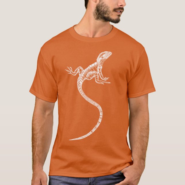 White Majestic Australian Water Dragon Line Art re T-Shirt (Front)