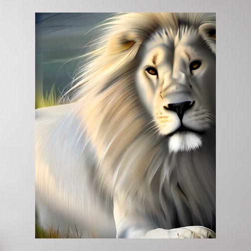 White Majestic Lion Ethereal Art SI Generated Poster