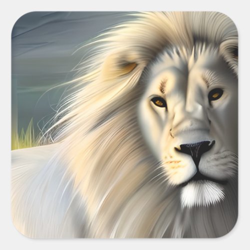 White Majestic Lion Ethereal Art  Square Sticker