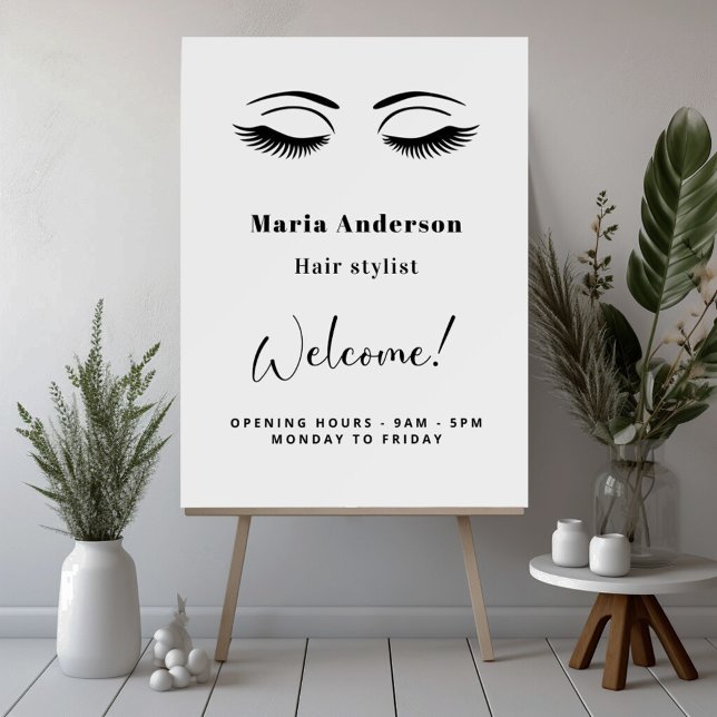 White makeup artist opening hours welcome foam board (Creator Uploaded)