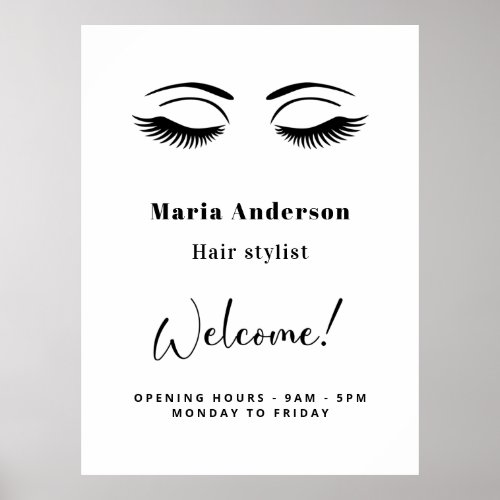 White makeup artist opening hours welcome poster