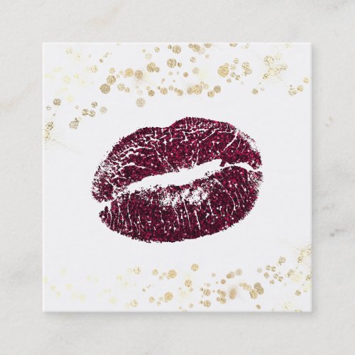  White Makeup Burgundy Lips Gold Confetti Square Business Card