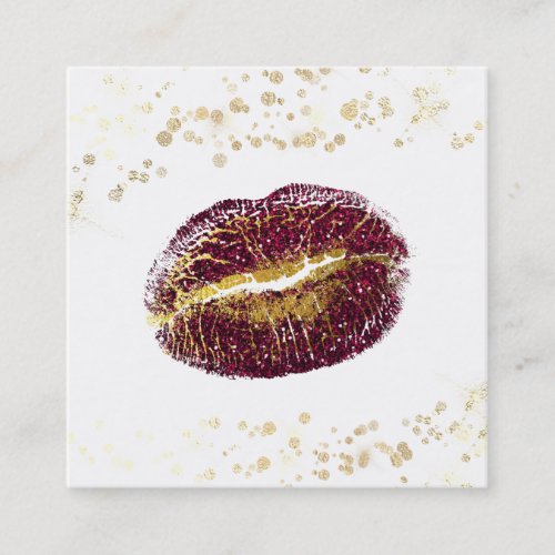  White Makeup Gold Glitter Lips Gold Confetti Square Business Card