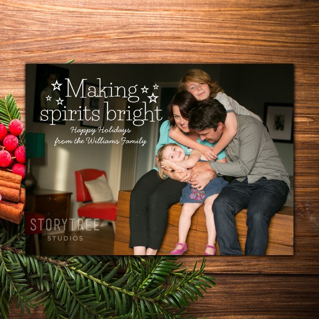 White Making Spirits Bright Holiday Photo Card (White Making Spirits Bright Holiday Photo Card)