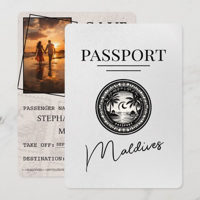 White Maldives Passport Save The Date (Front/Back)