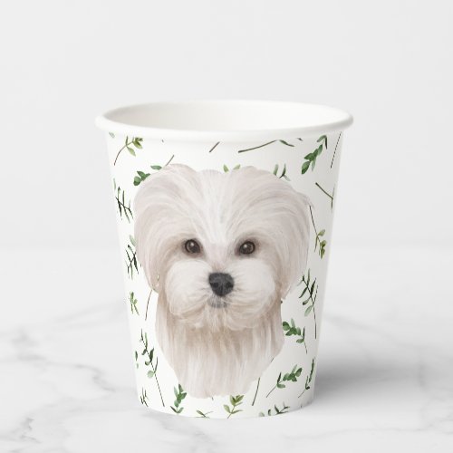 White maltese Baby Shower Watercolor Theme Paper Cups