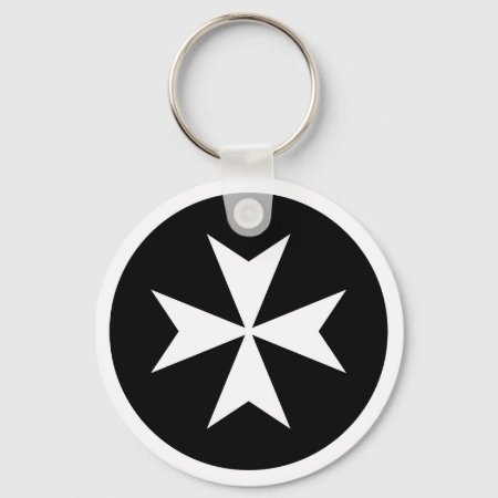 White Maltese Cross Keychain
