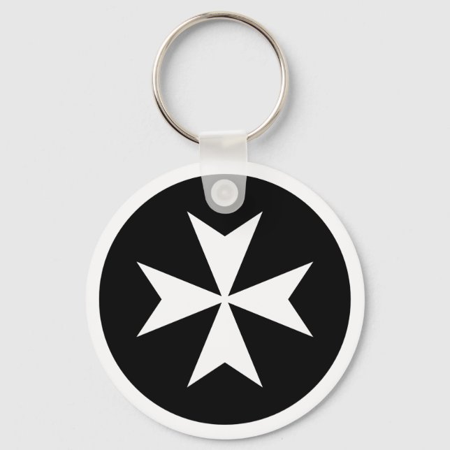 White Maltese Cross Keychain (Front)